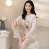 Ensemble de Pyjama pour Femme 100% Coton – Respirant, Absorbant la Sueur, Manches Longues Col Rond pour Porter à l'Intérieur et à l'Extérieur (Automne hiver)