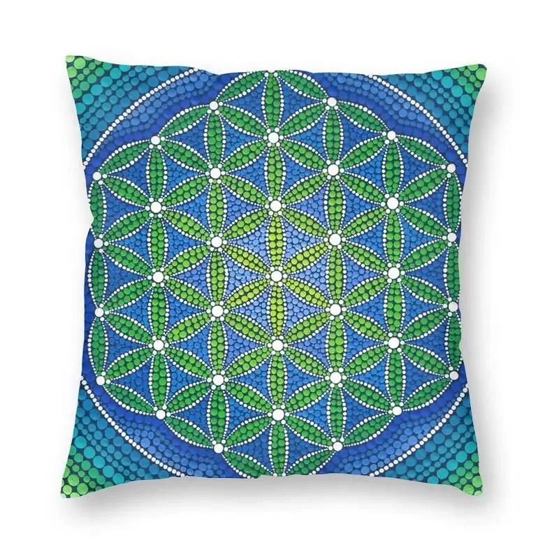 Mandala Blume des Lebens im Lotus Kissenbezug 45x45cm Heim Dekoration Druck Heilige Geometrie Wurfkissen für Sofa Zweiseitig