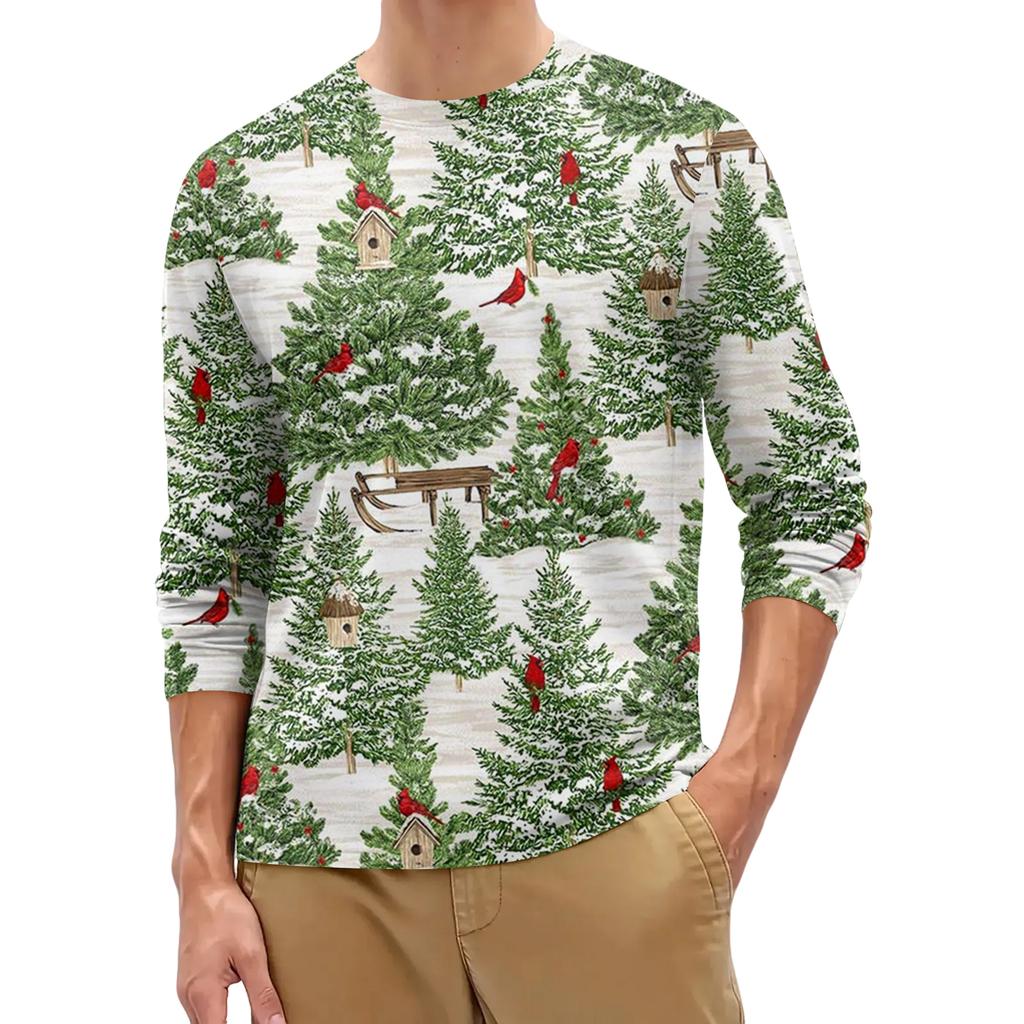 Men's Fashion Printed Round Neck Long Sleeve Bottoming Shirt Top