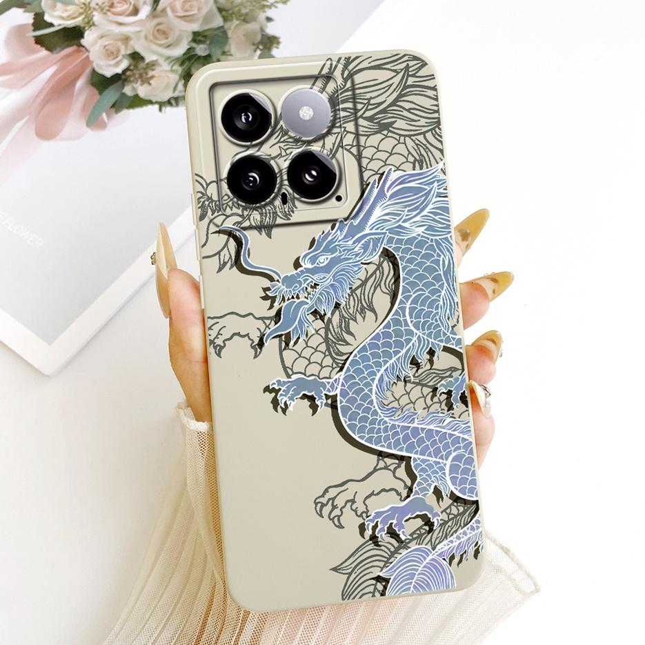 For Xiaomi Mi 14 Pro Case Cool Owl Dragon Painted Cover Soft Silicone Matte Phone Case For Xiaomi 14 Pro Mi14 5G Back Cover Bags