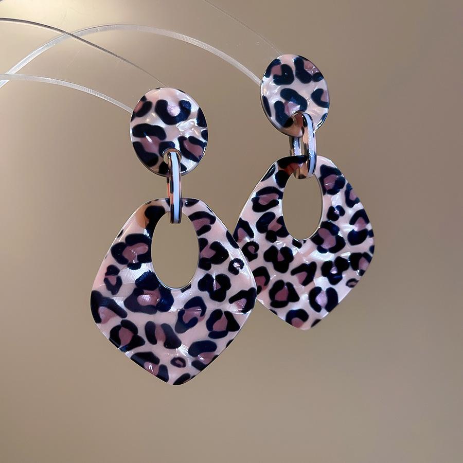 European and American retro fabric flower fringed leopard print earrings earrings personalized temperament earrings women