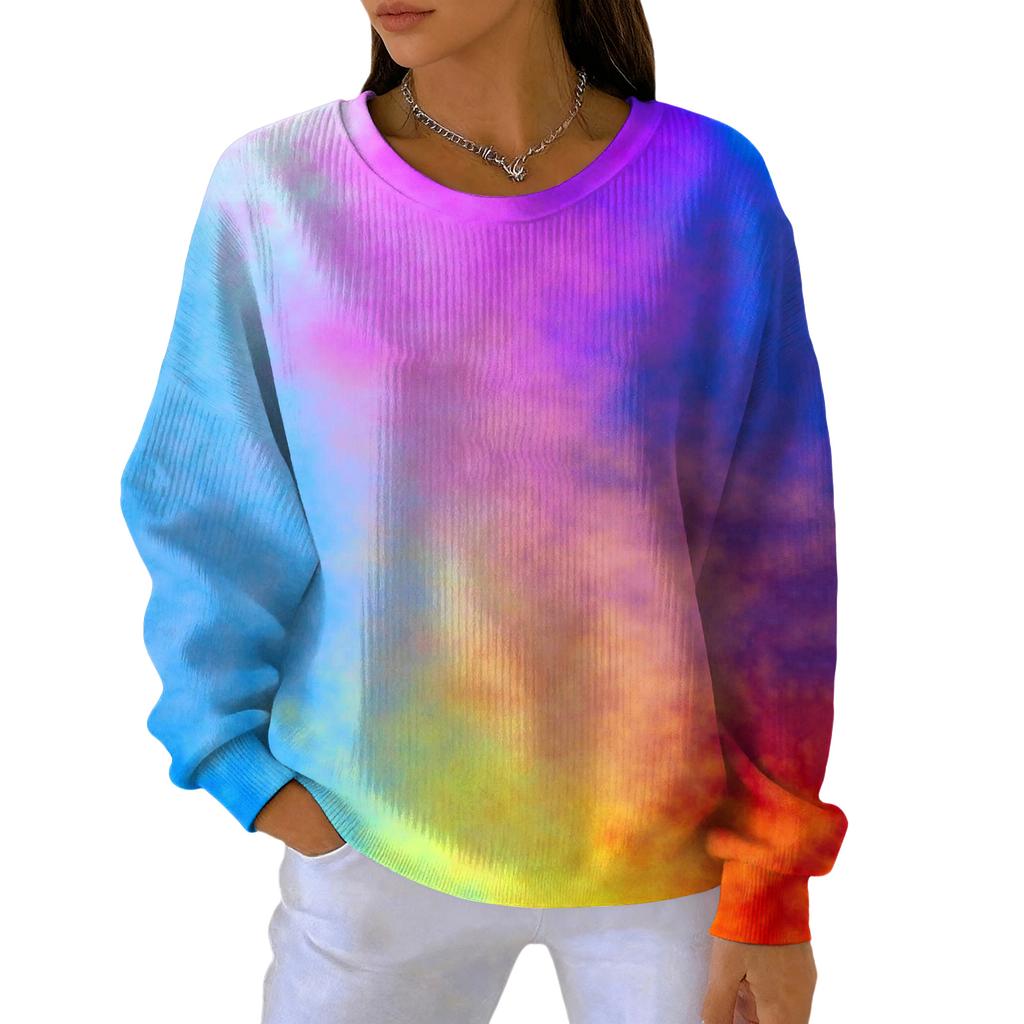Mote for kvinner, avslappet genser med gradient tie-dye-trykk, sports-langermet topp
