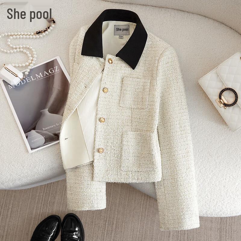 

Женский элегантный жакет в стиле «маленький аромат» с контрастным лацканом и множеством карманов от Tachi XL