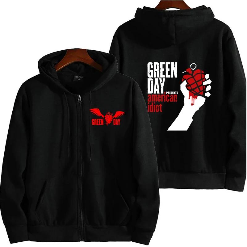 

Men s Autumn Cardigan Hoodie Green Day Saviors Printed Zippered Pullover Solid Color Clothes Loose Harajuku Hip Hop Tops XL