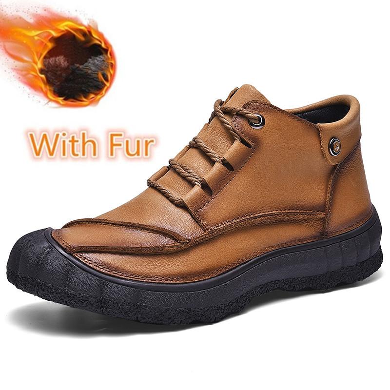

Мужская повседневная обувь, зимние плюшевые ботильоны в стиле ретро, на шнуровке, из натуральной кожи, мужские уличные ботинки, высококачественные нескользящие ковбойские ботинки 39