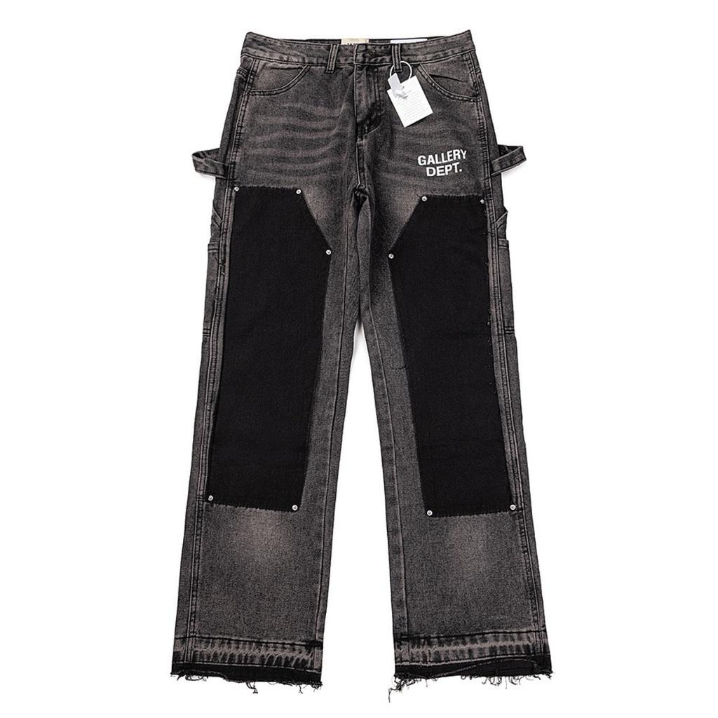 American Streetwear Splashed Ink Patchwork Baggy Jeans Men Women Clothing Tie Dye Trendy Pants Straight Slim Micro-flard Pants