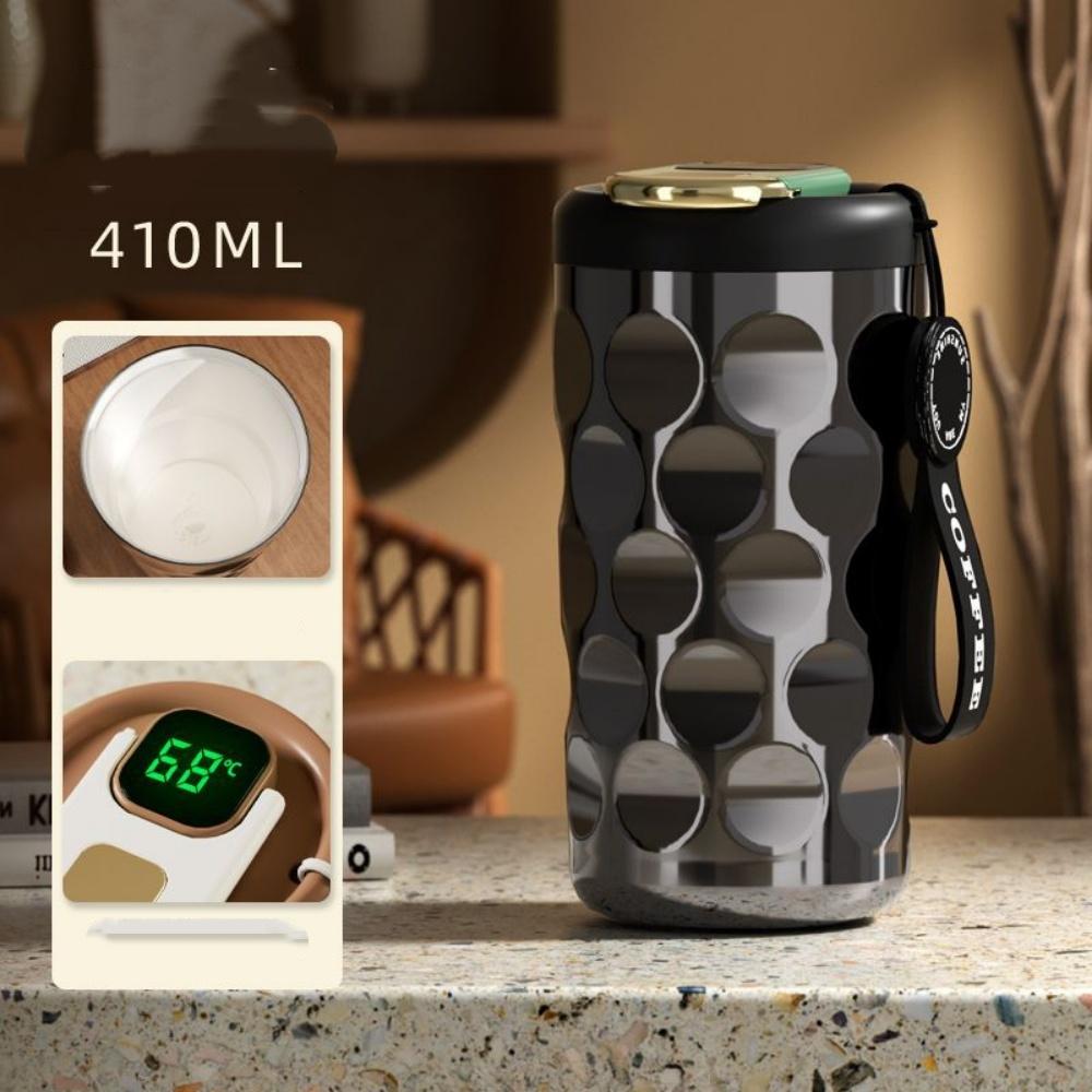 

410ml Stainless Steel Ceramic Liner Coffee Mug Vacuum Insulated Tumbler with Temperature Display Leak-Proof Coffee Thermos 401-500ml чёрный