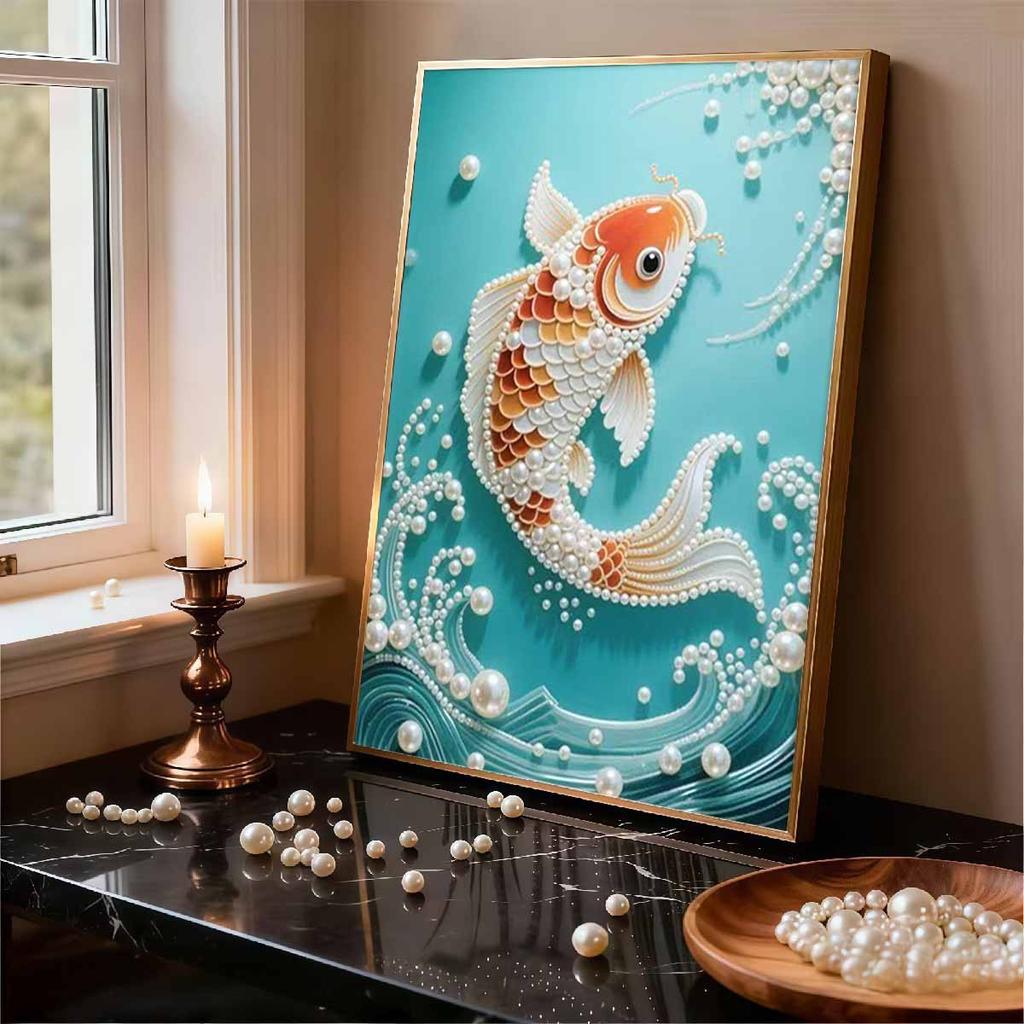 Pearl Golden Carp DIY Diamond Art Kits 15.7x19.6inch Gem Art Diamond Painting Kits Without Frame for Adults Gift Idea Home Wall Decor
