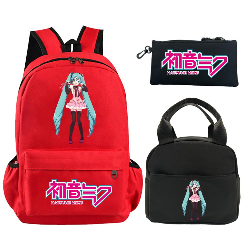 3Pcs/set Anime Hatsune Miku Printed Backpack with Shoulder Bag Pencil Case for Teenager Student Boy Girl Schoolbag Large Capacity Waterproof Bookbag