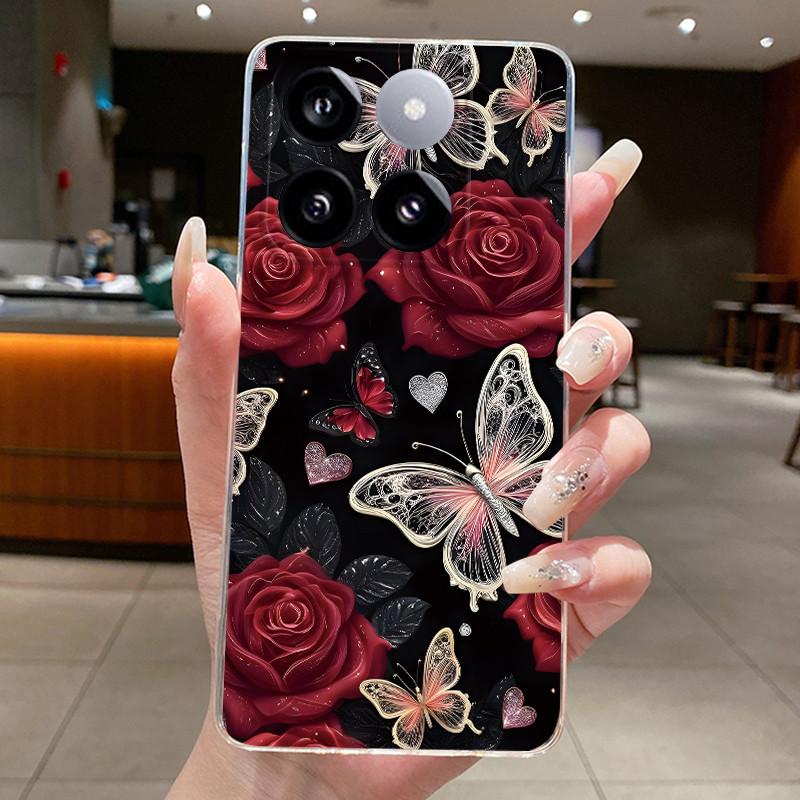 For Xiaomi 14T / Xiaomi 14T Pro Case Clear Luxury Fashion Butterfly Flower Soft TPU Silicone Casing Cover Transparent Phone Case