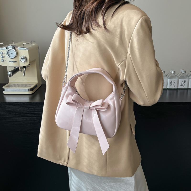 Small Bag Bow Shoulder Bag Women's Underarm Bag PU Crossbody Bag