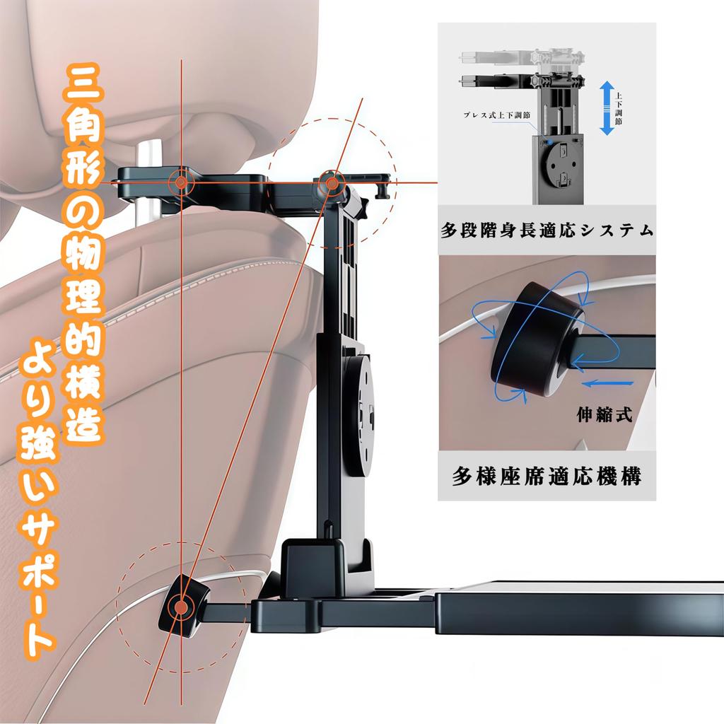 JASIDA Car Table for Back 2025 Improved with Compatible with Front and Rear Rotating Phone Adjustable Car Desk for Eating and Working In the Car