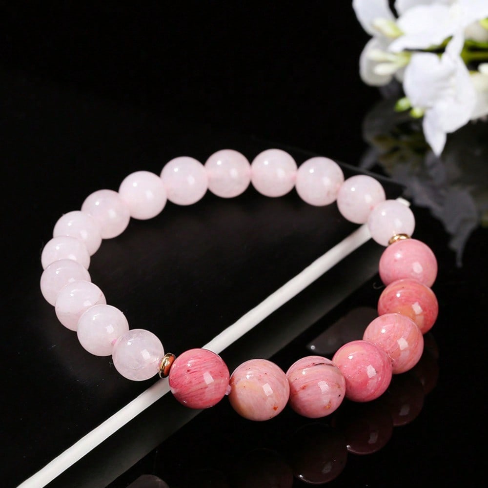 Natural Red Stone Powder Crystal Bracelet Sweet Round Bead Bracelet Jewelry Gift