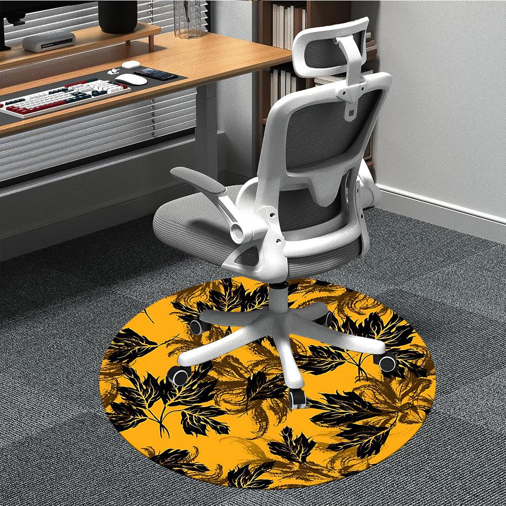 

1PC Yellow Floral Pattern Office Round Rug, Non slip, Soft and Durable Office Rug for Interior Decoration, Perfect for Office 80cm