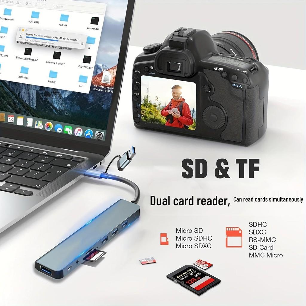 Dual-Head 7-in-1 USB-C Hub with USB3.0 Multifunction Splitter