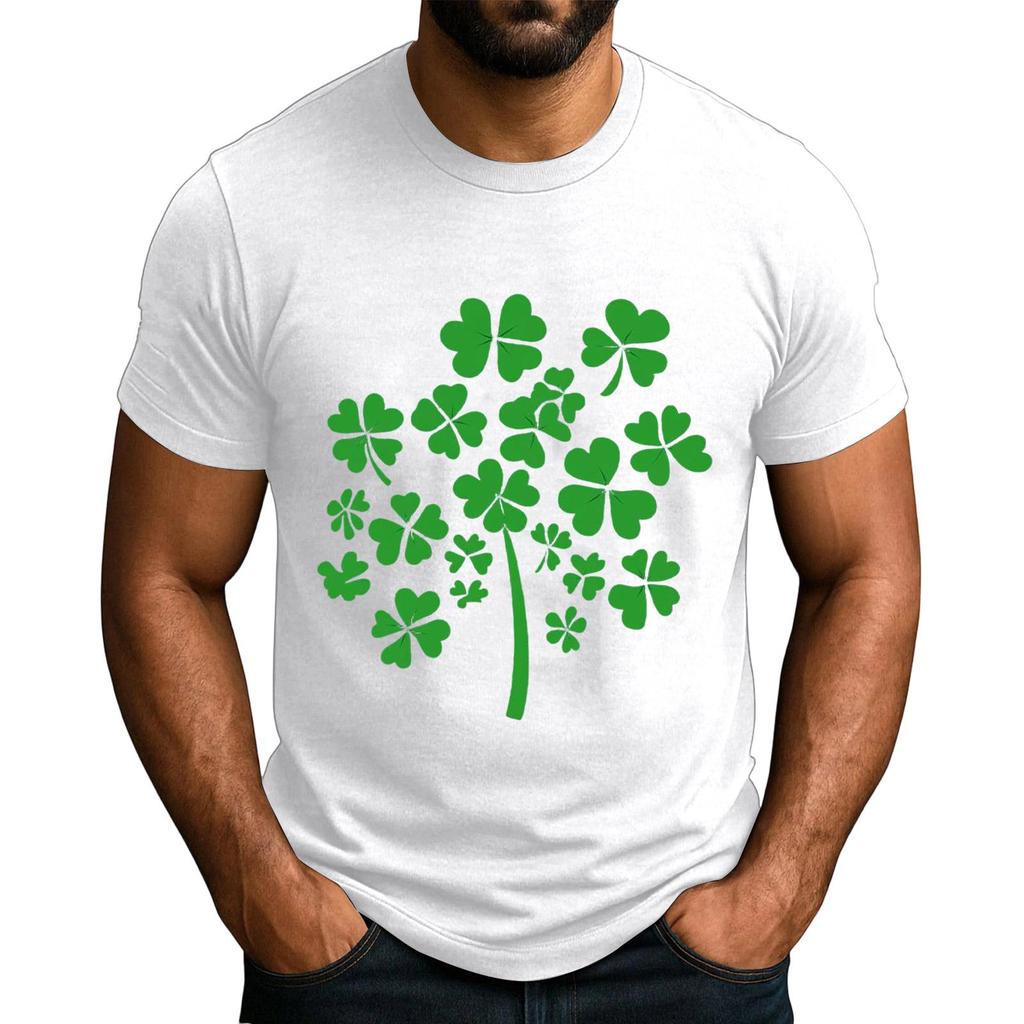 Popularny Męski T-shirt z Nadrukiem, Okrągły Dekolt, Krótki Rękaw