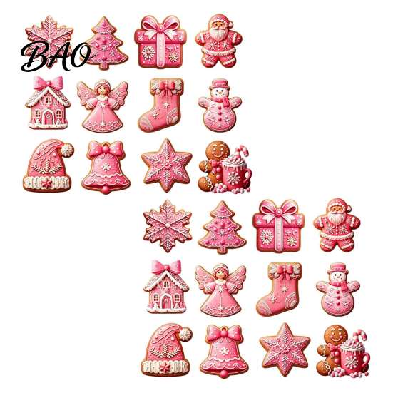 Decorative Wood Shapes for Christmas 12/24/36Pcs Pink Gingerbread Wooden Ornaments, Xmas Tree Hanging Decorations, Cute Cookie Ornaments Festive