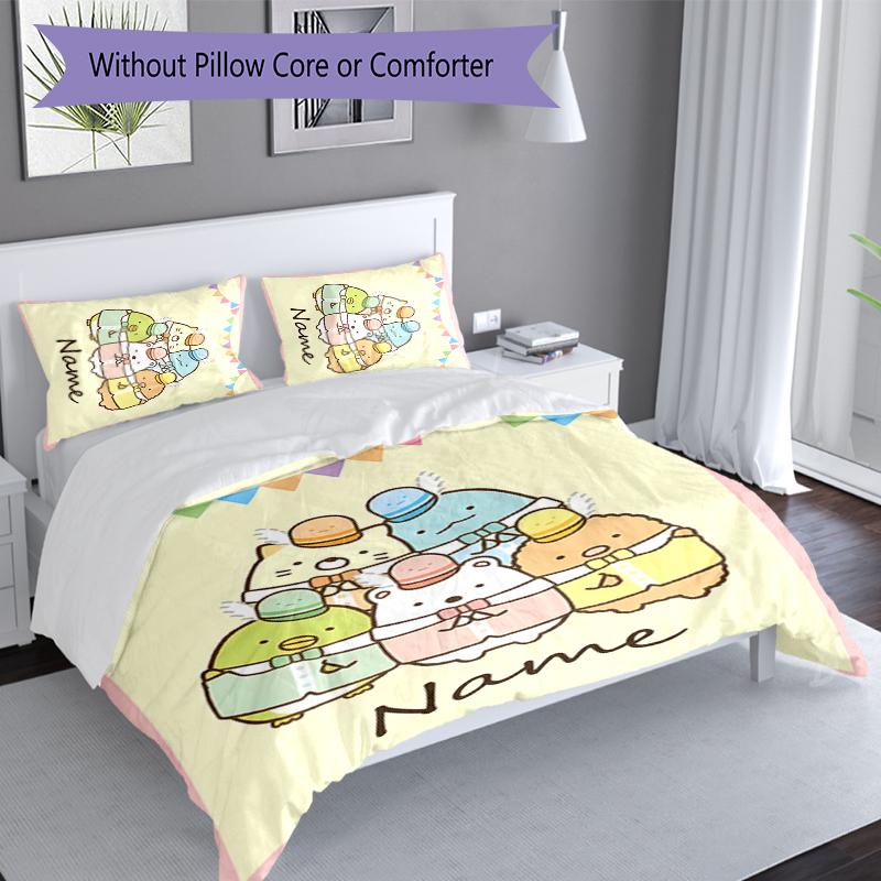 3pcs Custom Name Sumikko Gurashi Bedding Set,Includes 1 Duvet Cover and 2 Pillowcases,All-season Bedroom Decor