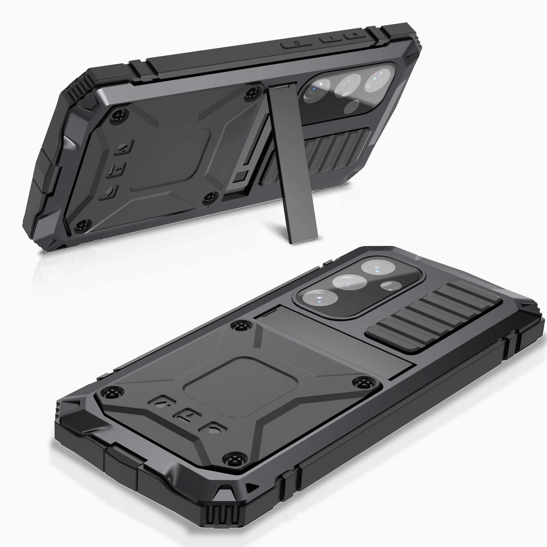 

For Samsung Galaxy S25+ Case PC+Silicone+Metal Kickstand Phone Cover with Tempered Glass Film Silver
