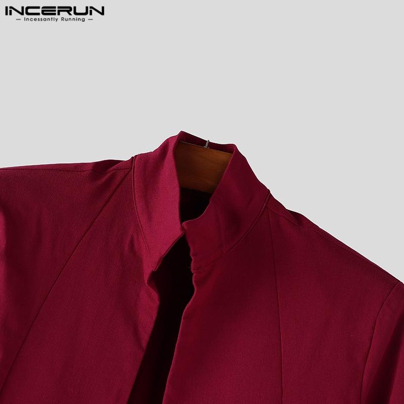 INCERUN Herren Stehkragen Langarm Offene Front Lange Strickjacken Mäntel