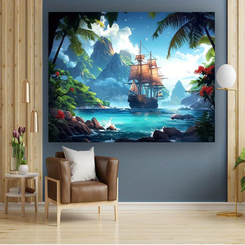 1Pcs Pirate Ship Palm Trees Seascape Ocean Decoration Background Summer Backdrop Decorations For Photo Studio Photo Booth Party