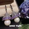 Mermaid Tears Bow Gem Bead Necklace Haute Couture Jewelry Magic Purple Garden Tube Diamond Studded With Pearl Earrings Set