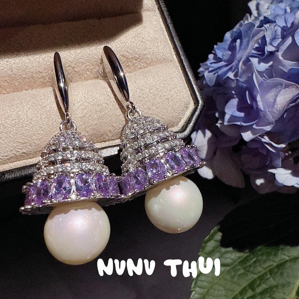 Mermaid Tears Bow Gem Bead Necklace Haute Couture Jewelry Magic Purple Garden Tube Diamond Studded With Pearl Earrings Set