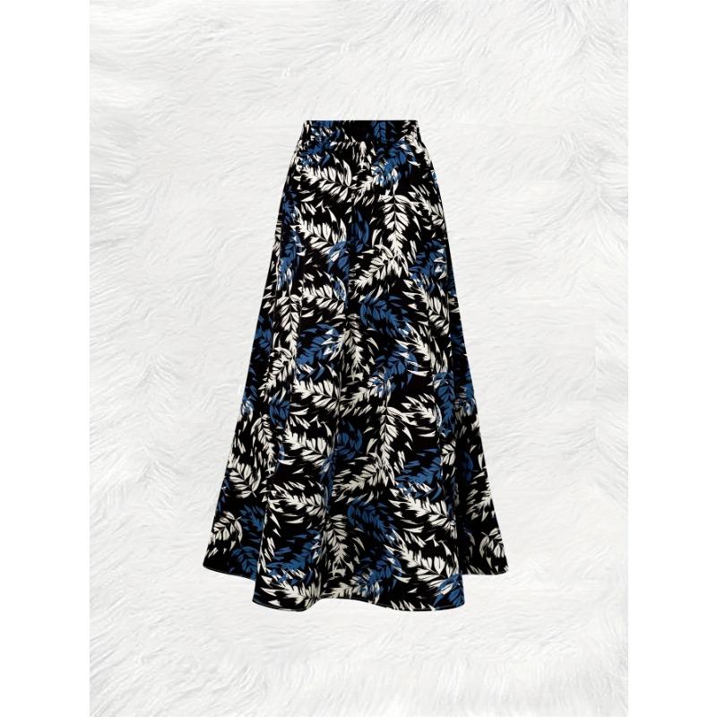 Women's High Waist A Line Midi Skirt with Tropical Floral Print Vacation Skirt Summer Casual Skirt for Women Elastic Waist