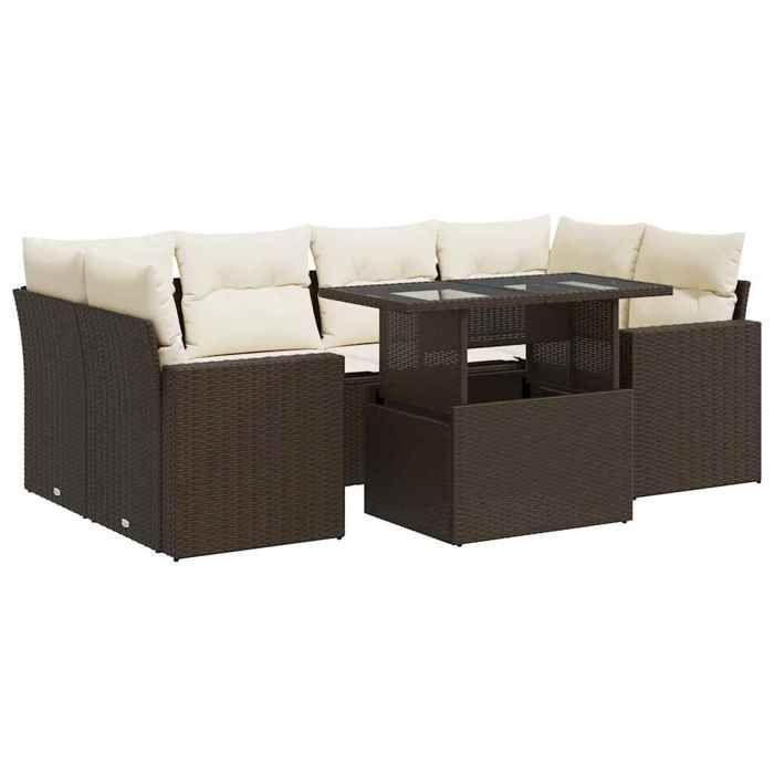 VidaXL Salon de jardin avec coussins 7 pcs marron résine tressée 3326274