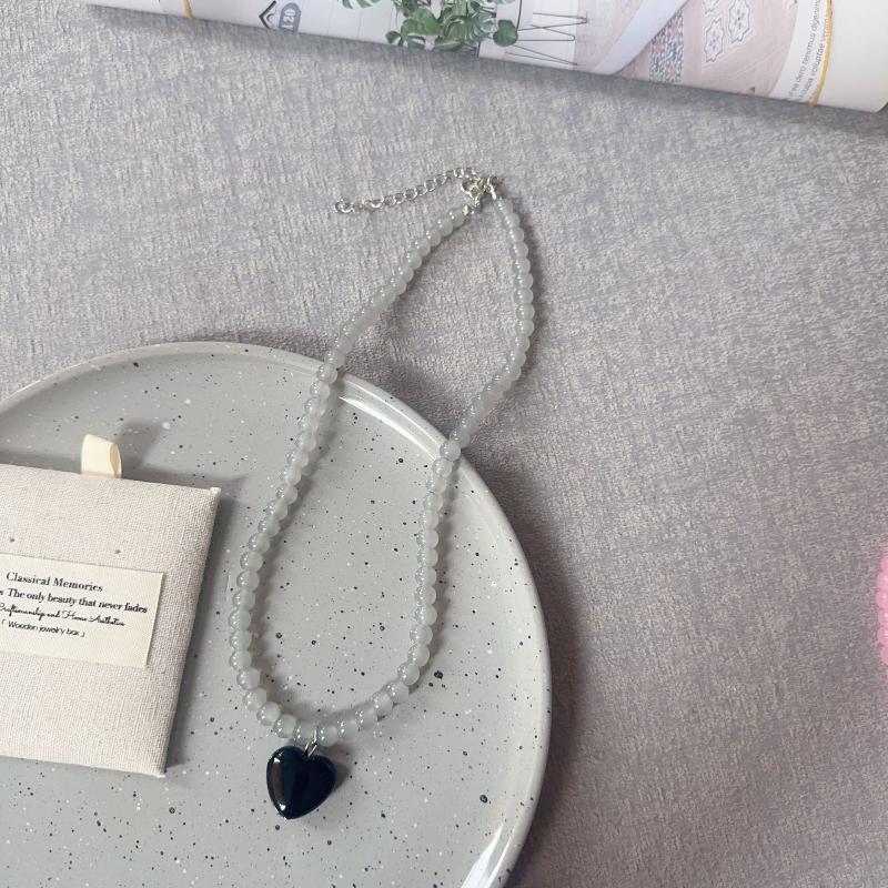Modische bunte Perlen Herz Anhänger Halskette für Frauen Mädchen Kontrastfarbe Choker Ästhetischer Schmuck Hals Accessoires