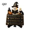 Halloween Party Tabletop Centerpieces Reading Ghost Figurine, Wooden Desktop Ornaments, Vintage Pumpkin Decor Statue with Stand for Home Fireplace