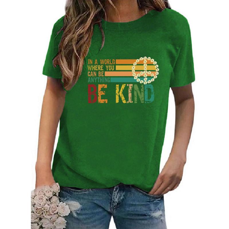 Independent Station Wish Amazon Women's Clothing Crew Neck Printed Short Sleeve Versatile Women's T-Shirt Europe and America