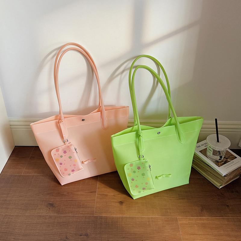 Jelly Color Pvc Clear Tote Bag Women Commute Shoulder Bag Large Capacity Waterproof Shopper Pouch Transparent Top Handle Handbag