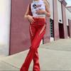 Women's Summer High-waist PU Pants Hollow Straps Straight Leg Harness Faux Leather Trousers