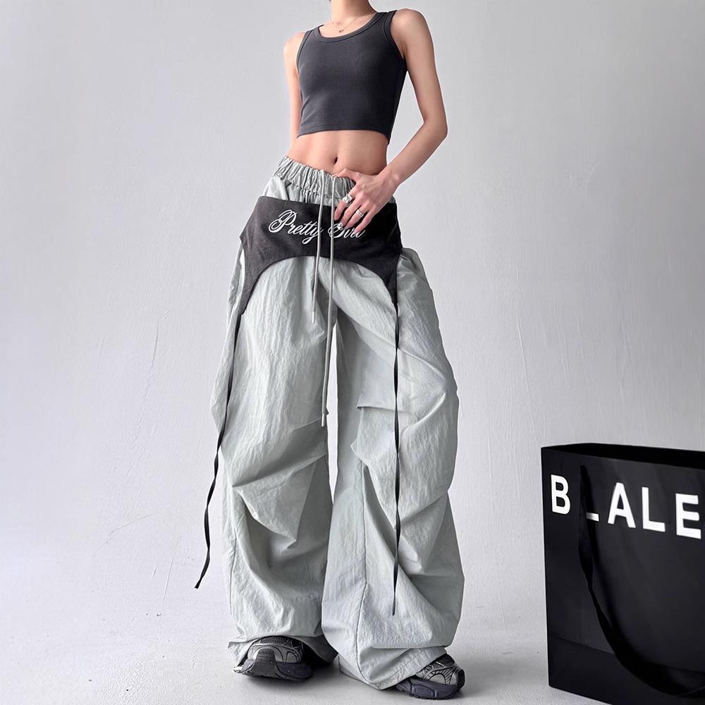 Women's American Design Color-Block Lace-Up Scimitar Pants: Spring/Summer 2025 Hip-Hop Parachute Dance Pants