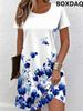 Women's Summer Dress Fashion Flower Pattern Printed Comfortable Women's Clothing Short Sleeve Round Neck Casual Loose Dress