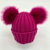 Custom Labels Double Pom Pom Baby Toddler Children Winter Beanie Knitted Hats With Fur Pompom