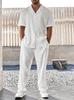 2026 Men's Casual Button-Down Shirt & Long Pants Set - Short Sleeve, Ideal for Commute & Daily Outings
