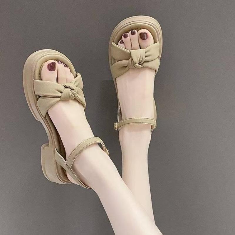 Fashion beach shoes women's outer wear summer new bow thick heel with platform sandals