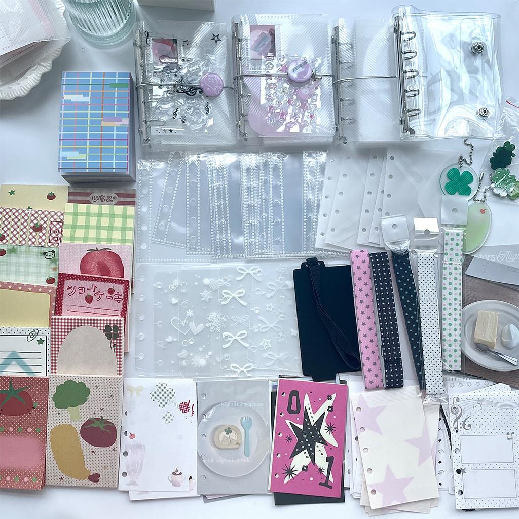 M5 Mini Binder Refill Pages Clear PP Cover Photo Album Portable 5-Hole Budget Planner Photocard Holder with Sleeves for School