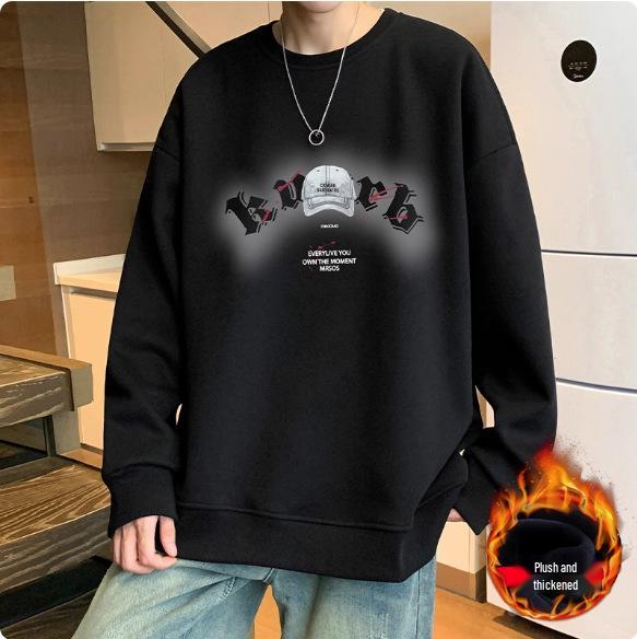Men's Loose Fit Round Neck Sweatshirt - Autumn/Winter 2025, Plus Size, Trendy American Letter Casual Pullover