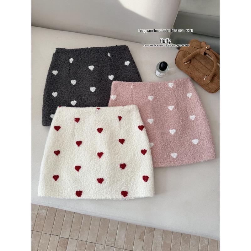 Korean Tweed Heart Mini Skirt - High Waist, Anti-Exposure, Autumn/Winter 2025 Trend Medium белый