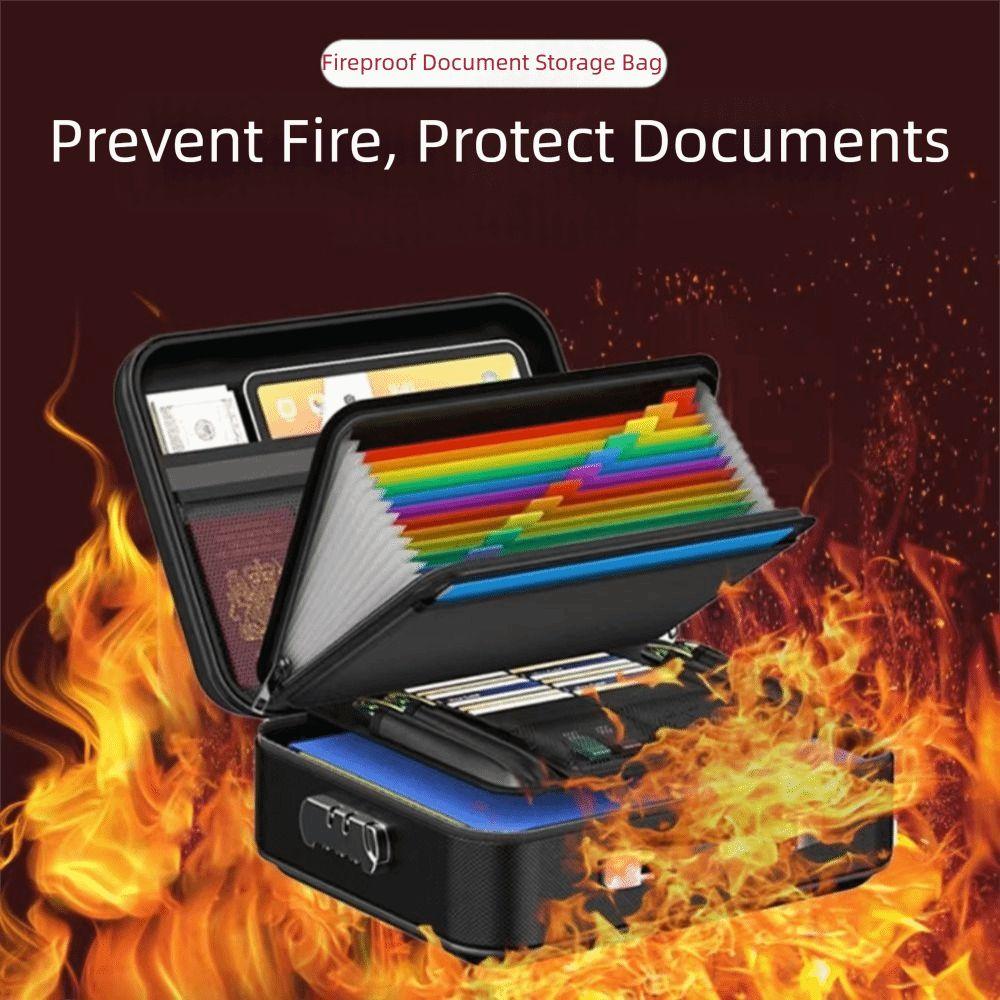 Hard-Shell Design Fireproof File Box Water Resistant Portable Safe Case  Certificate Storage