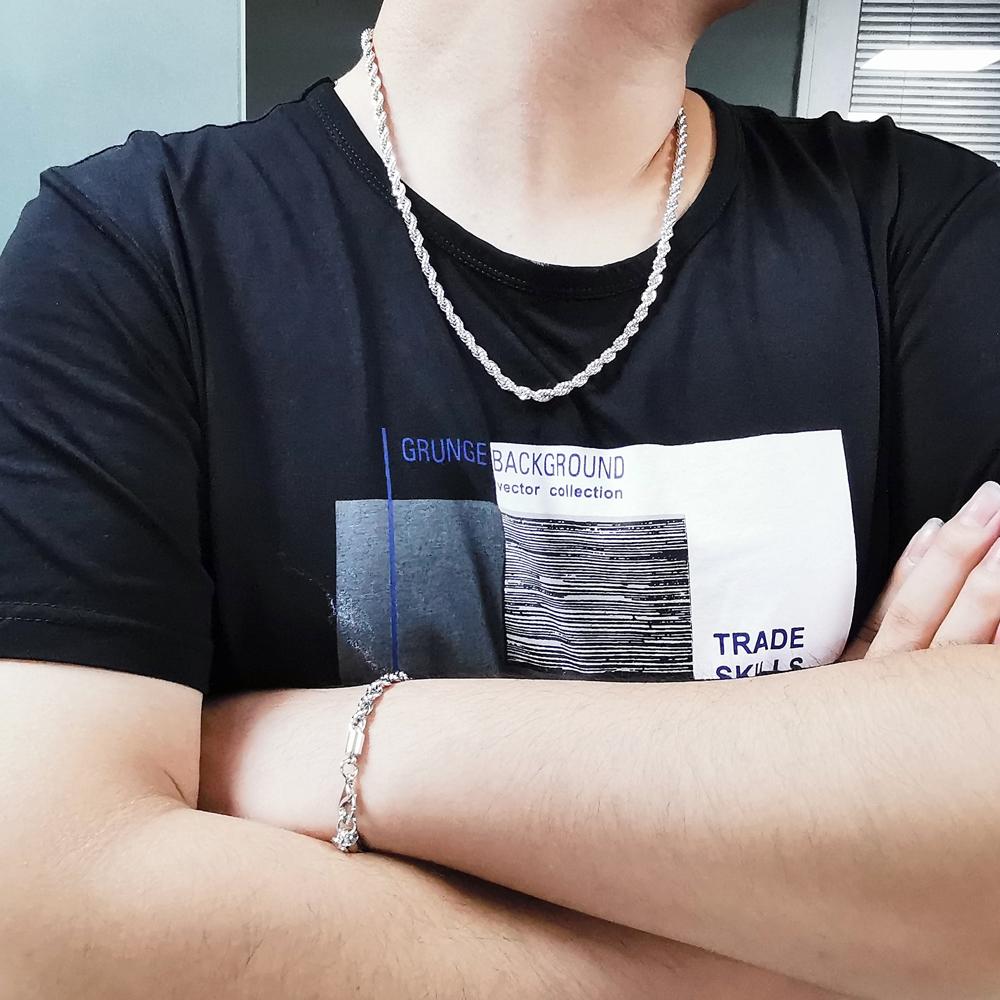 Fashion Men Necklace 100% 925 Sterling Silver Pendant Choker 5 Mm 24 Inches Solid Silver Thick Snake Chain  Jewelry