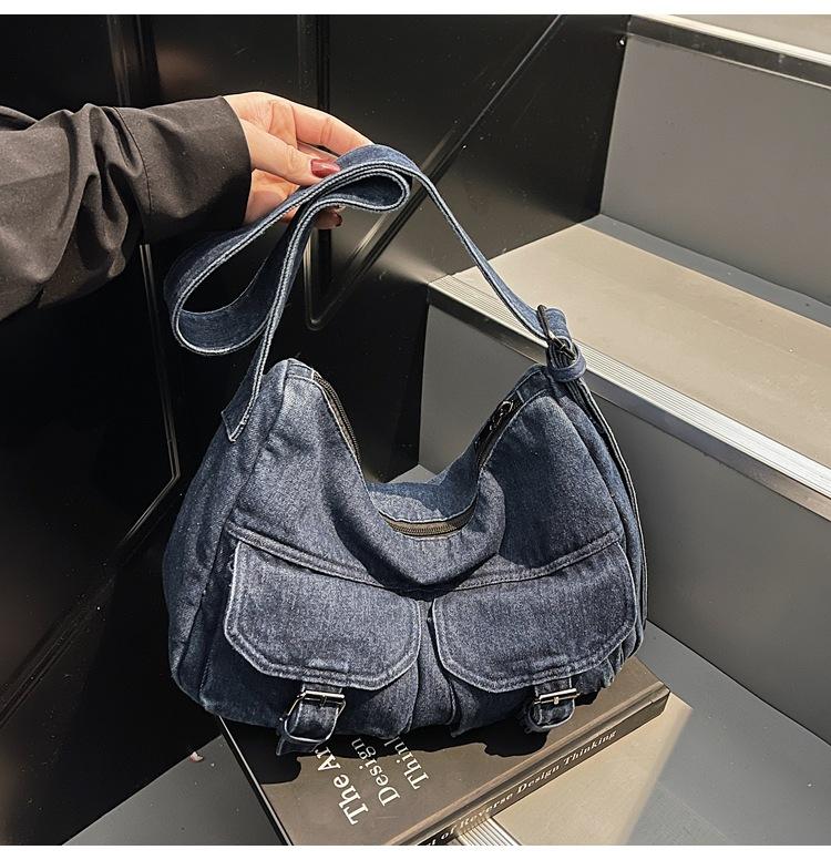 2025 spring new messenger bag women's Japanese large-capacity functional retro denim bag college student class backpack