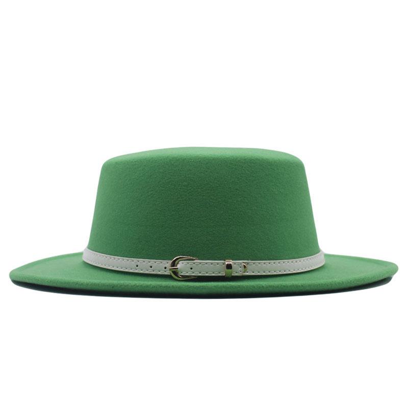 Hat Women's Woolen Top Hat Autumn and Winter Solid Color Retro Gentleman British Style Flat Top Belt Accessories Felt Hat