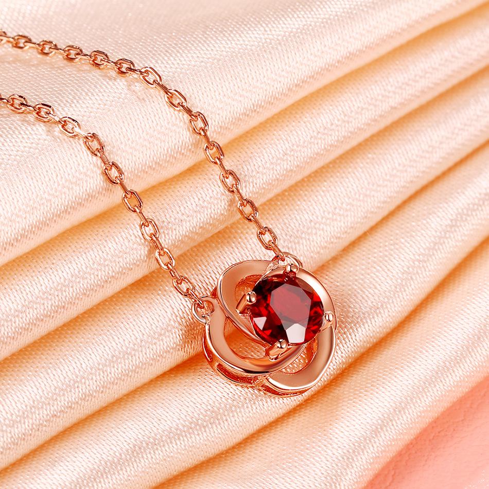 Women's Four-Leaf Clover Necklace, 925 Silver with Natural Red Garnet Choker Jewelry