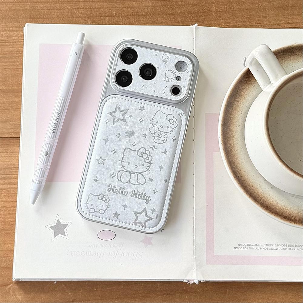 Fashion Stars Leather Sanrio Hello Kitty Cute Cartoon Pattern Style Case For iPhone 17 16 15 14 13 12 11 Pro Max Girl Gift Cover