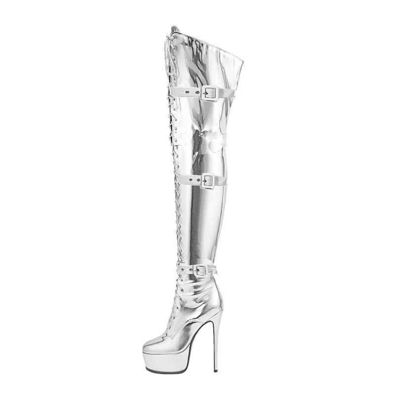 Fashion New High-quality Belt Buckle Cross Strap Over The Knee Boots Sexy Hot Girl Pole Dance 15cm High Heel Motorcycle Boots Size35-48