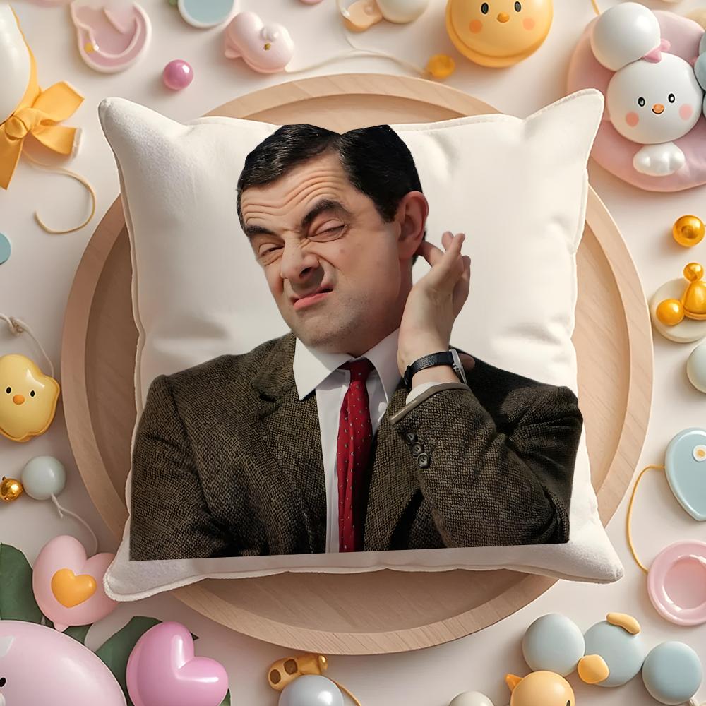 Federa Cuscino Mr B-Bean-N Morbido Tessuto Peluche Copricuscino Stampato Double-Sided Caldo Cuscino per Divano Invernale